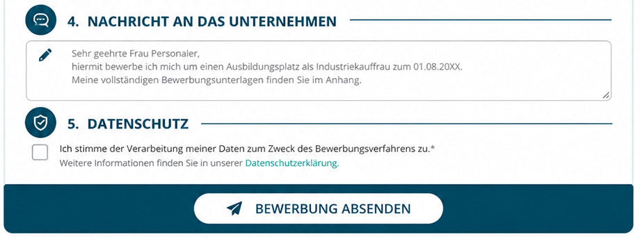 Beispielbild Bewerbungsformular: Freitextfeld nutzen und Datenschutz beachten